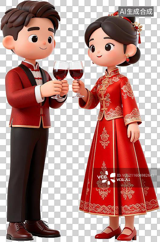 【AI数字艺术】3D卡通立体插画中式风格中式婚礼结婚定亲插画元素图片素材