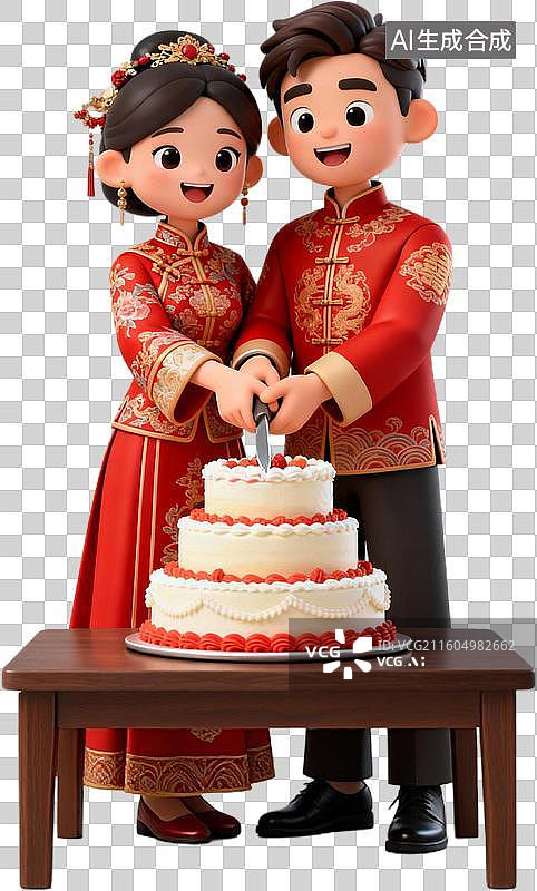 【AI数字艺术】3D卡通立体插画中式风格中式婚礼结婚定亲插画元素图片素材