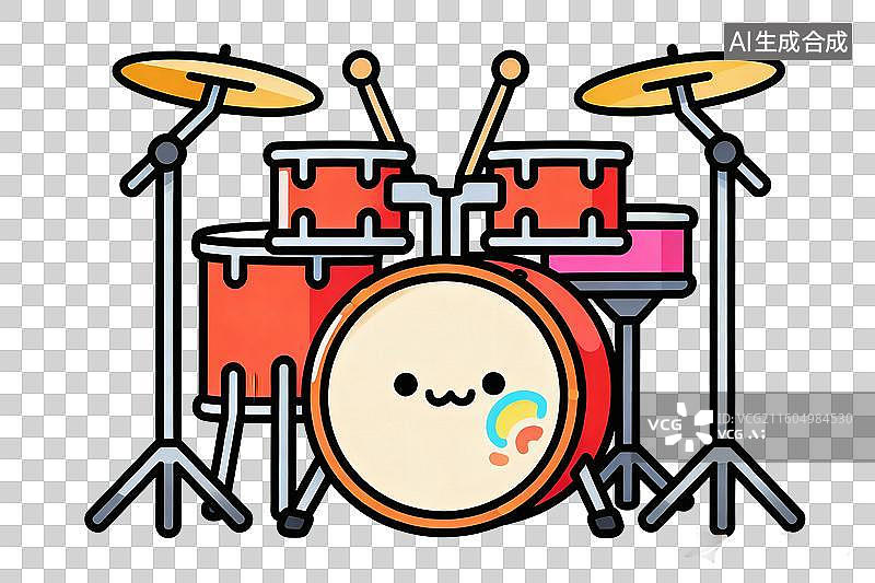 【AI数字艺术】卡通风格，一副架子鼓PNG格式的免扣元素图片素材