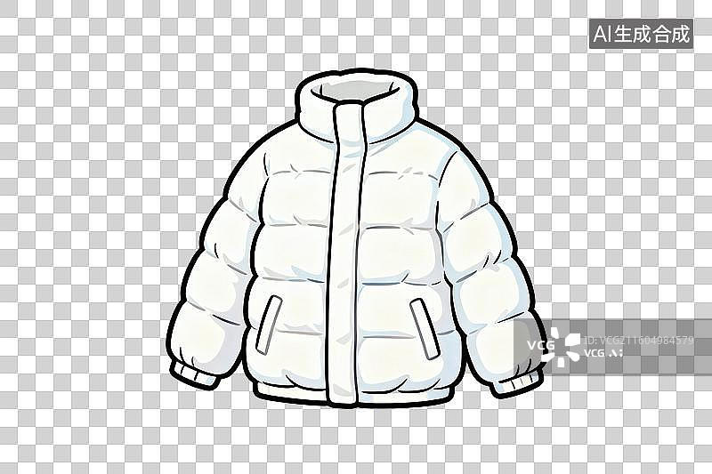 【AI数字艺术】卡通风格，一件白色的羽绒服PNG格式的免扣元素图片素材