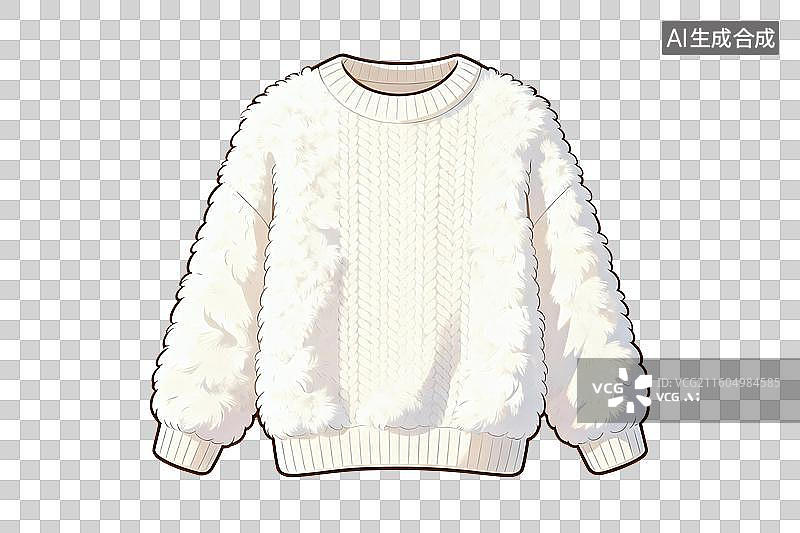 【AI数字艺术】卡通风格，一件白色的羊毛衫PNG格式的免扣元素图片素材