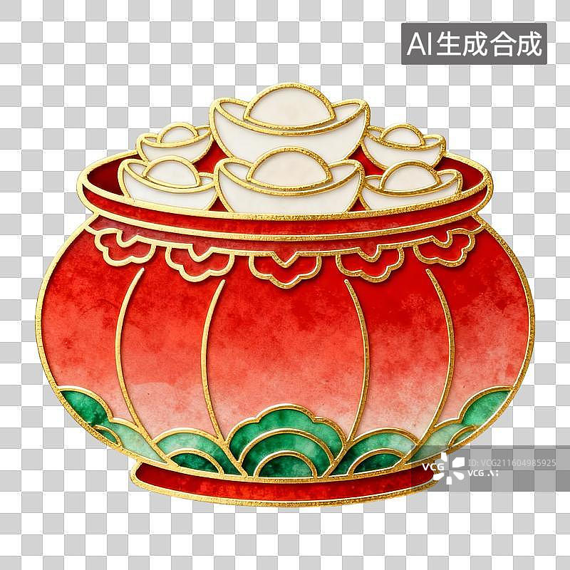 【AI数字艺术】新中式中国年俗元素聚宝盆图片素材
