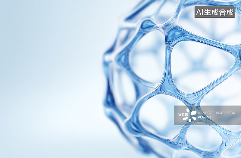 【AI数字艺术】蓝色球形分子结构特写图片素材
