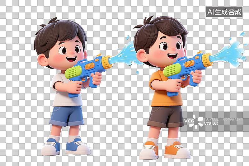 【AI数字艺术】儿童节卡通元素拿着喷水枪的小孩图片素材
