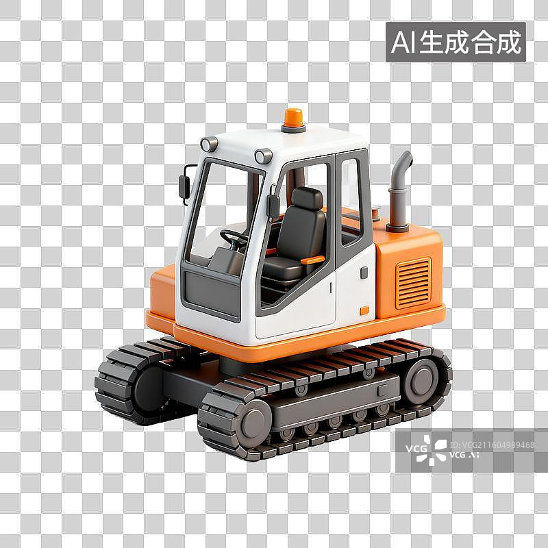 【AI数字艺术】小型橙白履带式挖掘机模型图片素材