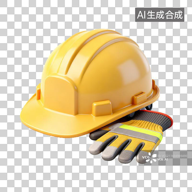 【AI数字艺术】建筑工地上的黄色安全帽与手套图片素材