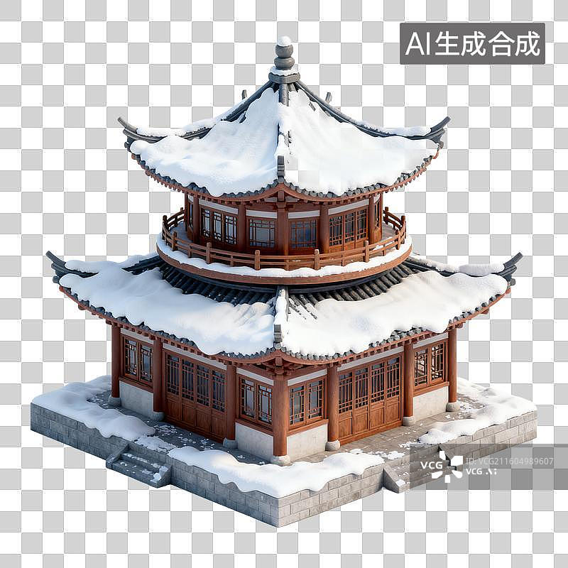 【AI数字艺术】冬日覆雪的中式传统楼阁图片素材