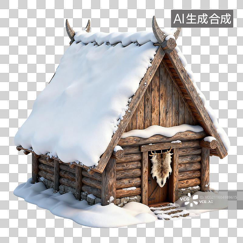 【AI数字艺术】冬日覆盖积雪的温馨木屋图片素材