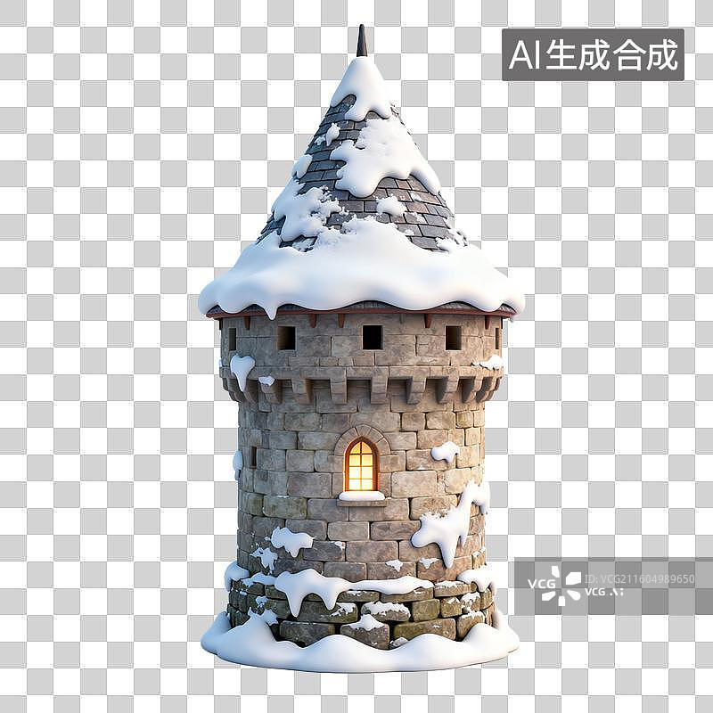 【AI数字艺术】覆雪的中世纪石塔图片素材