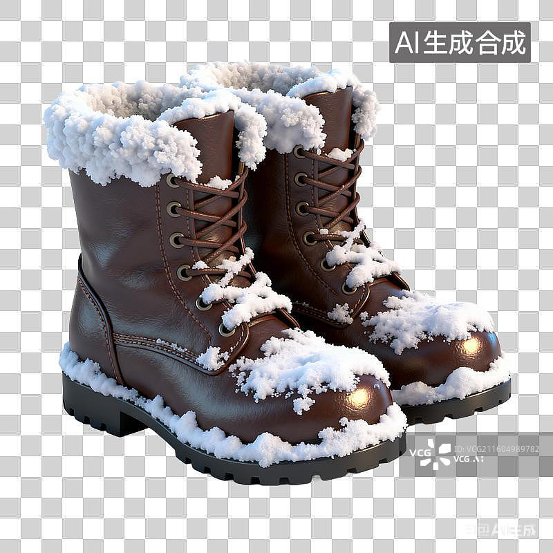 【AI数字艺术】覆雪棕色冬季皮靴图片素材