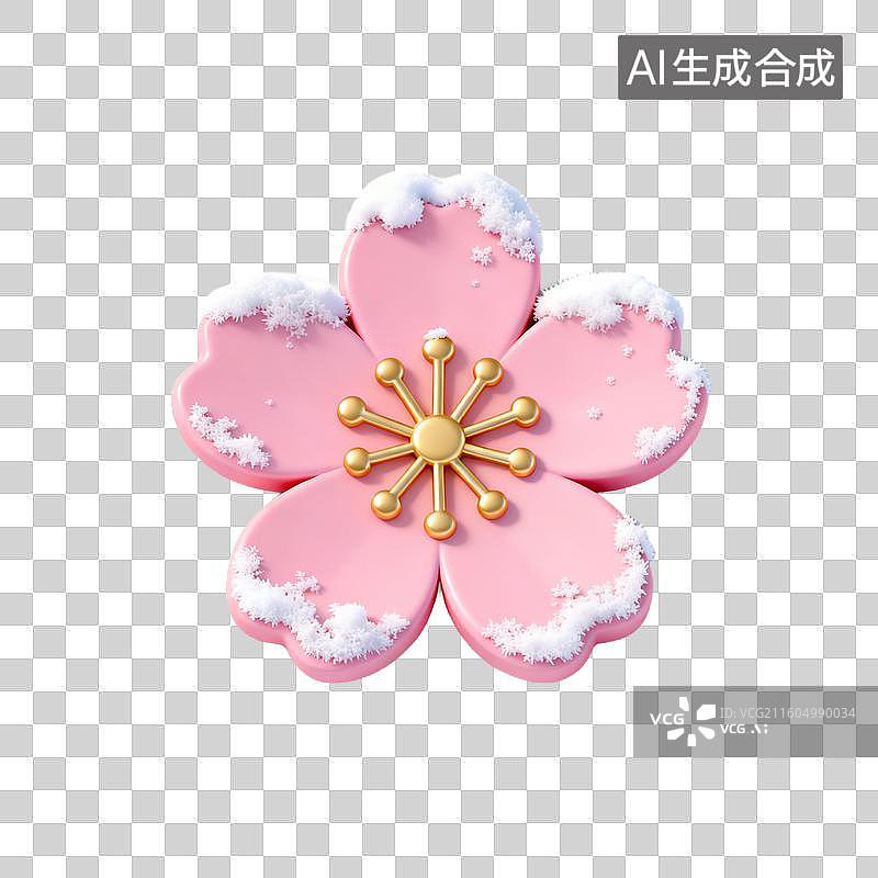 【AI数字艺术】带雪的粉色樱花立体图图片素材