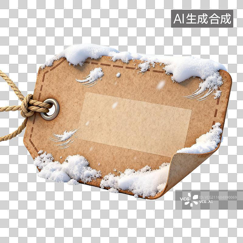 【AI数字艺术】覆盖雪花的棕色纸质标签图片素材