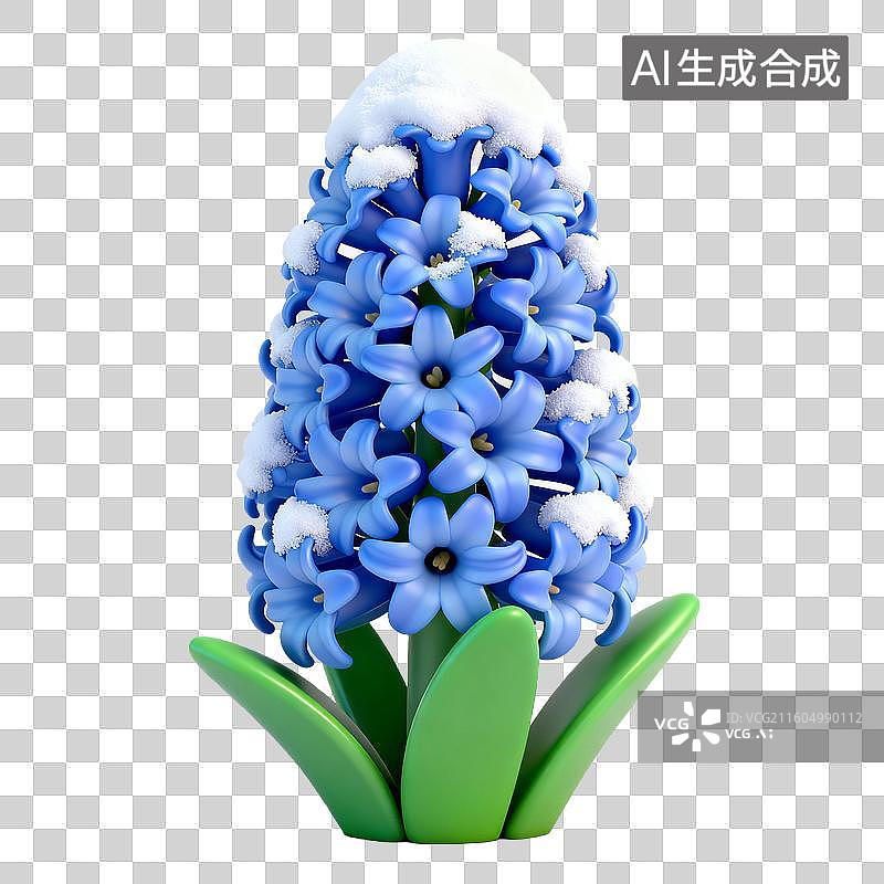 【AI数字艺术】带雪的蓝色风信子3D图示图片素材