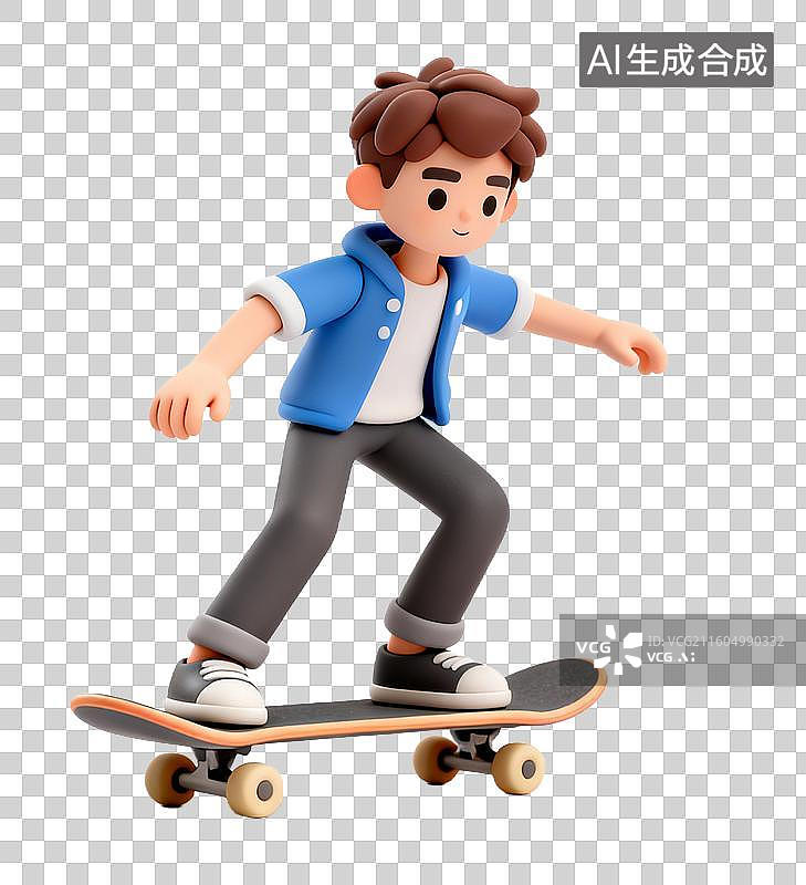 【AI数字艺术】年轻男子玩滑板休闲装扮图片素材