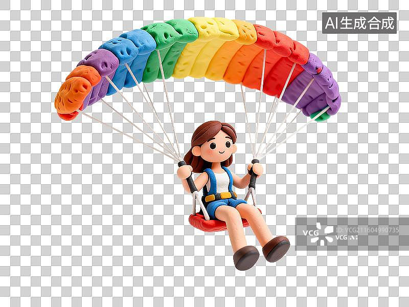 【AI数字艺术】女孩乘彩色降落伞飞行图片素材
