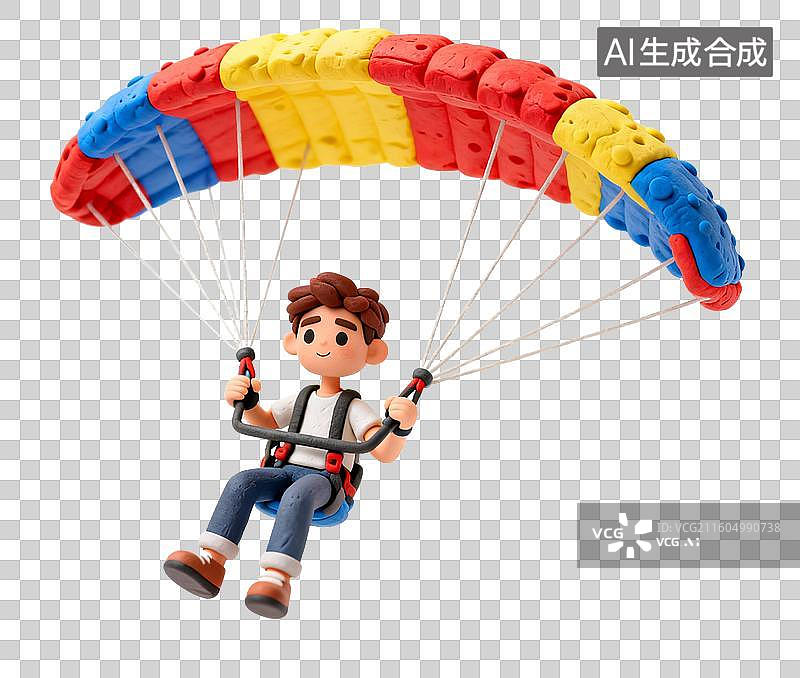 【AI数字艺术】男子乘坐彩色降落伞滑翔图片素材