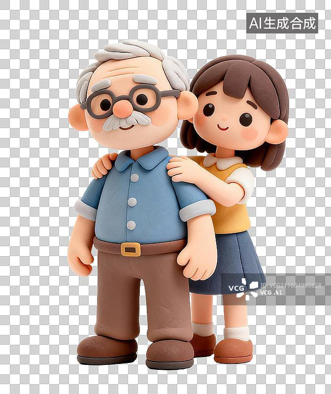 【AI数字艺术】小女孩亲昵拥抱年迈祖父图片素材