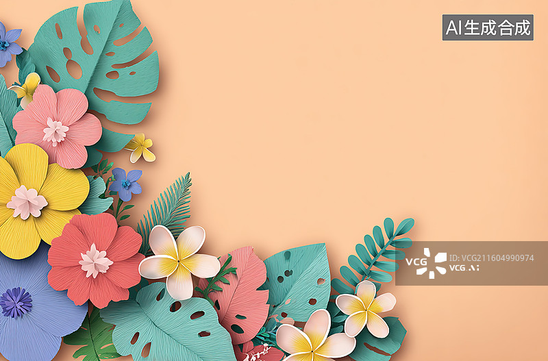 【AI数字艺术】彩色纸艺花卉装饰图案图片素材