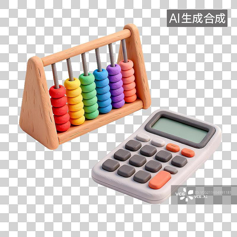 【AI数字艺术】彩色算盘与计算器的教育场景图片素材