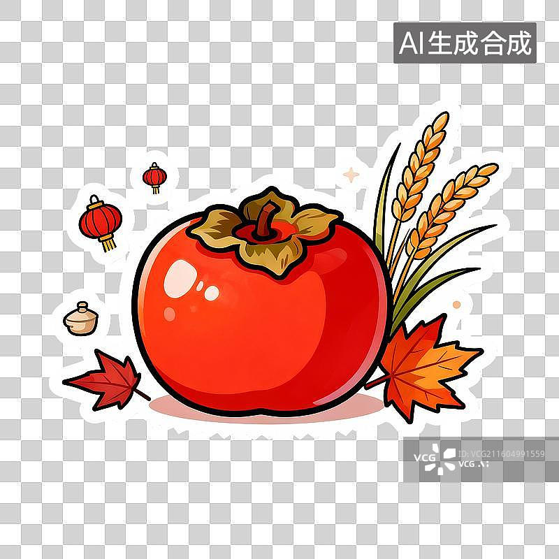 【AI数字艺术】卡通红柿子与秋季丰收元素图片素材