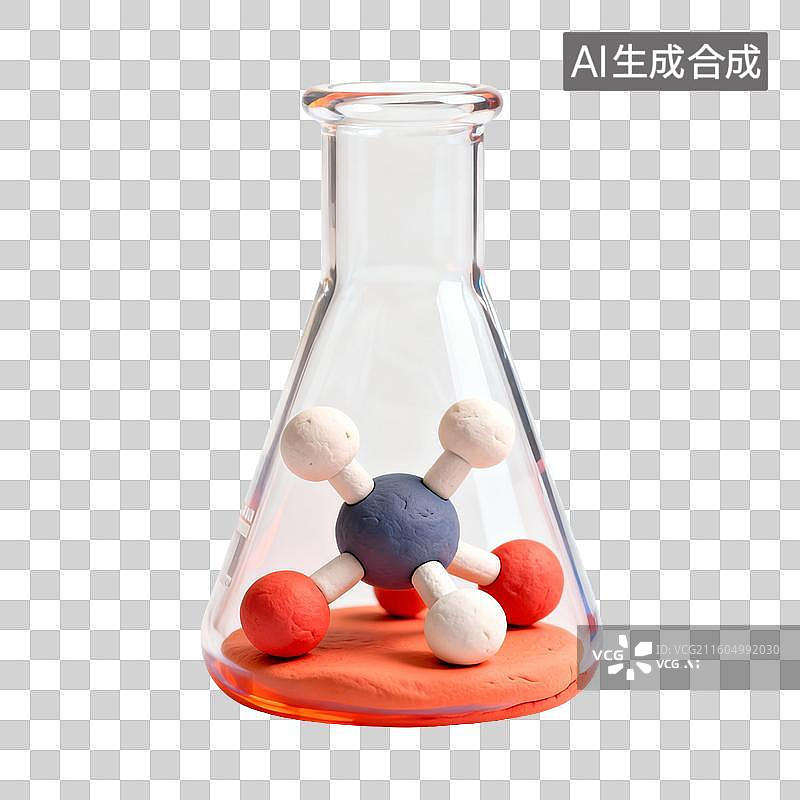 【AI数字艺术】锥形瓶中的分子模型图片素材