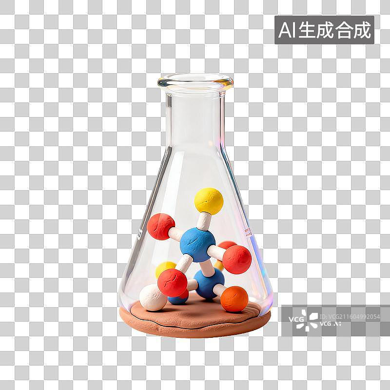 【AI数字艺术】锥形瓶中的分子模型图片素材