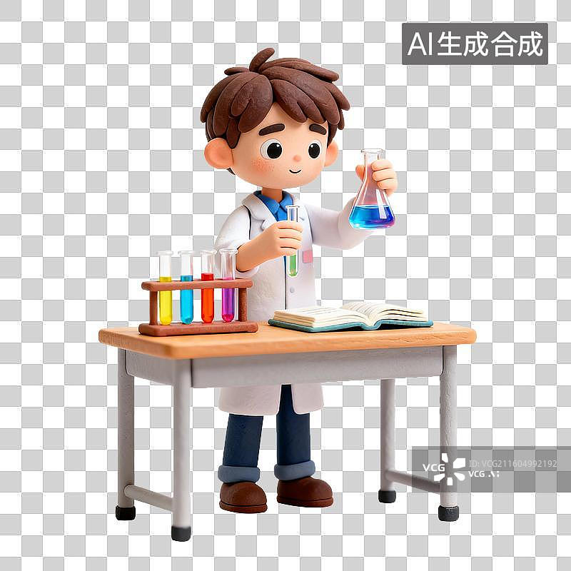 【AI数字艺术】小男孩进行科学实验图片素材