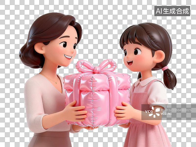 【AI数字艺术】小女孩给女士送粉色礼物图片素材