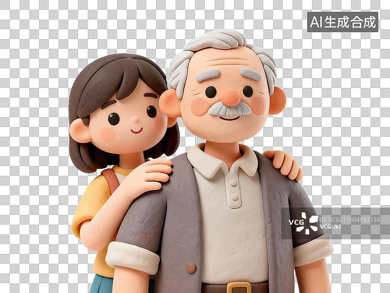 【AI数字艺术】年轻女子拥抱老年男子展现亲情图片素材