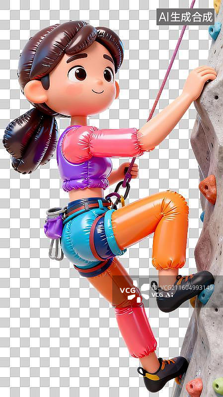 【AI数字艺术】可爱卡通人物攀岩场景图片素材