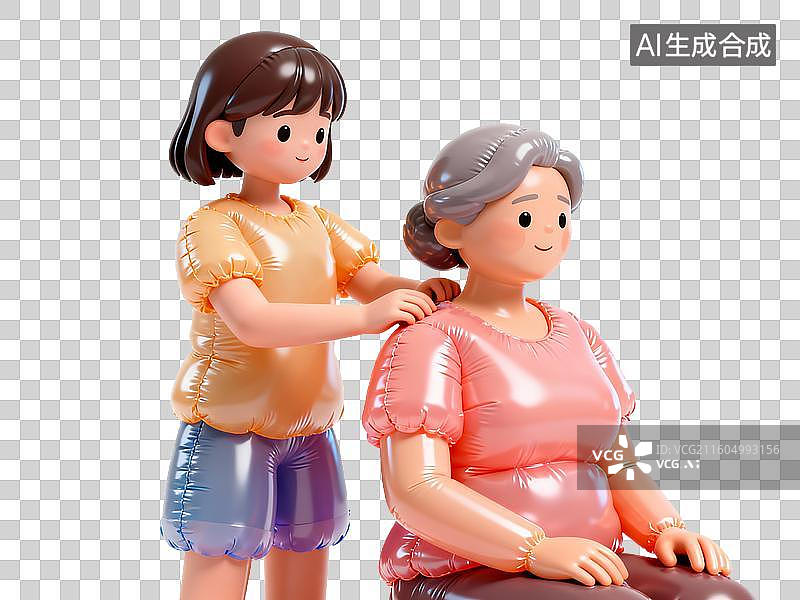 【AI数字艺术】女孩为老人按摩肩颈展现关爱图片素材