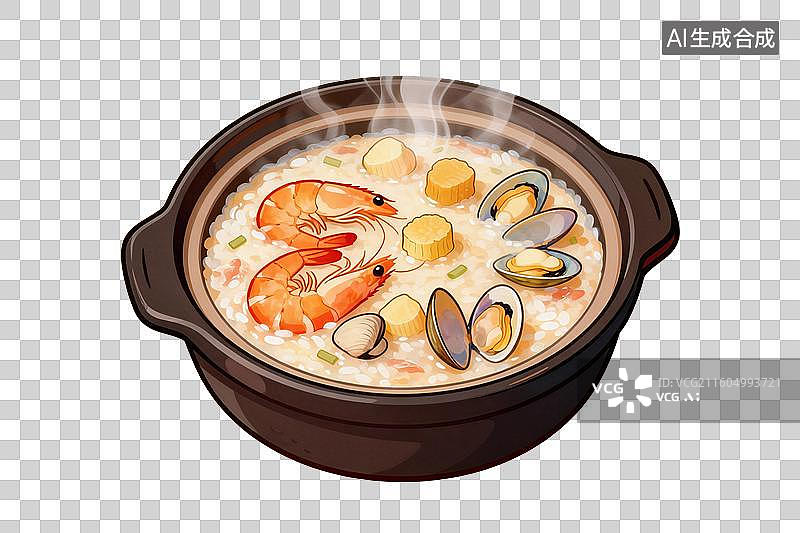 【AI数字艺术】卡通风格，一锅海鲜粥PNG格式的免扣元素图片素材