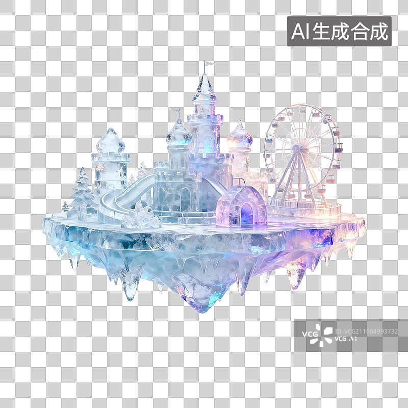 【AI数字艺术】漂浮的彩色冰晶游乐场图片素材