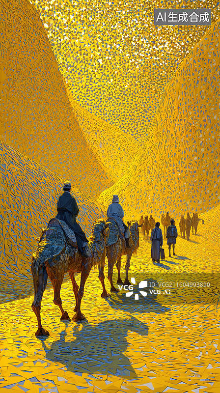 【AI数字艺术】沙漠驼队行进图图片素材