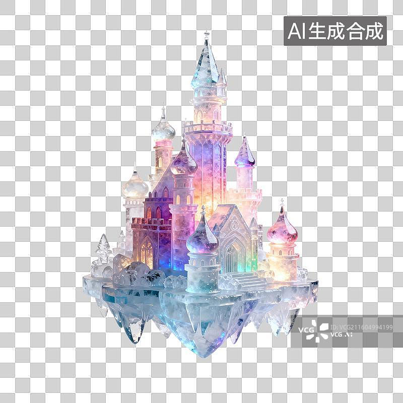 【AI数字艺术】色彩斑斓的梦幻冰雕水晶城堡图片素材