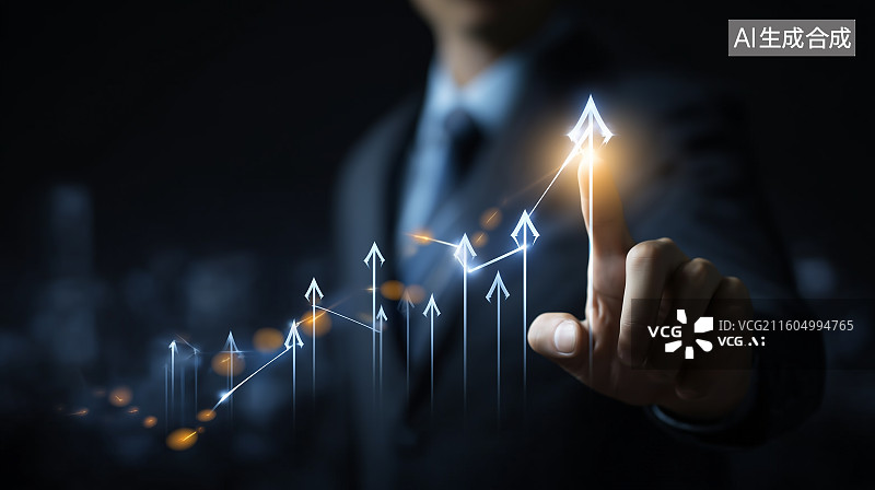 【AI数字艺术】商人在晚上用数字平板电脑分析股市数据图片素材