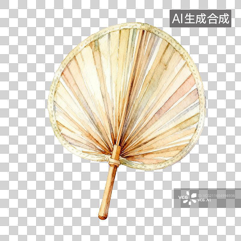 【AI数字艺术】水彩风格传统团扇图片素材