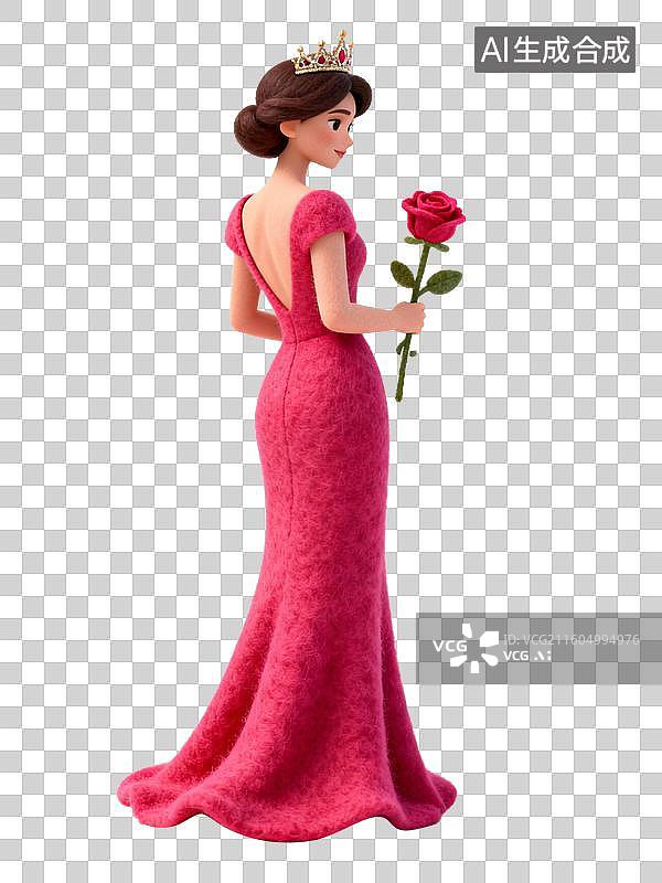 【AI数字艺术】身着粉色礼服手持玫瑰的女性图片素材