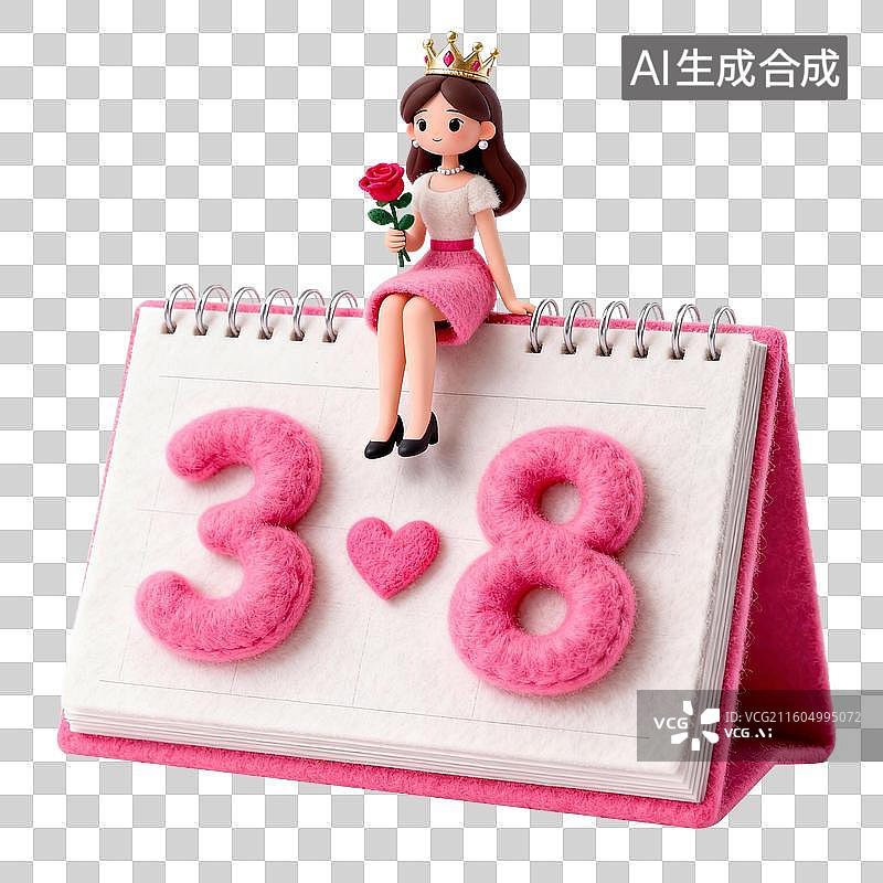 【AI数字艺术】手拿玫瑰花坐在日历上的女性图片素材