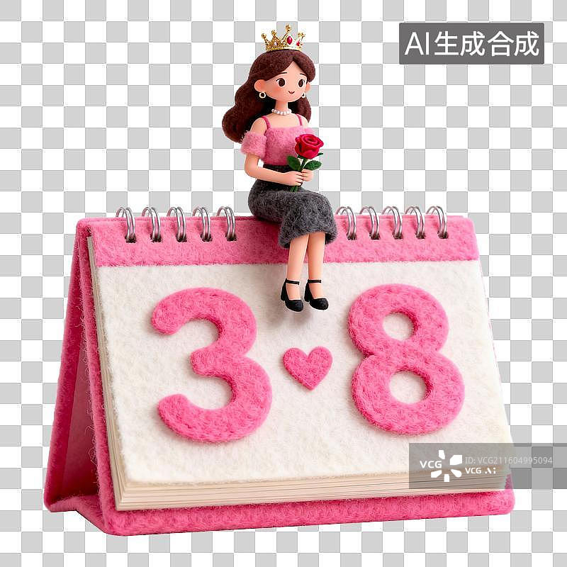 【AI数字艺术】手拿玫瑰花坐在日历上的女性图片素材