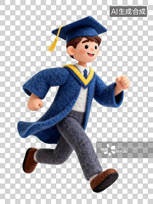 【AI数字艺术】穿着学士服奔跑的毛毡人偶图片素材