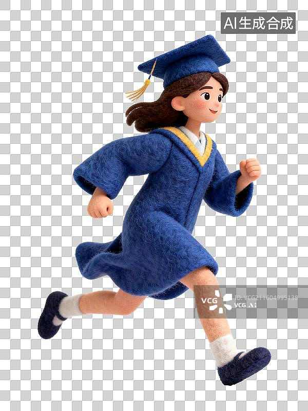 【AI数字艺术】穿着学士服奔跑的毛毡人偶图片素材