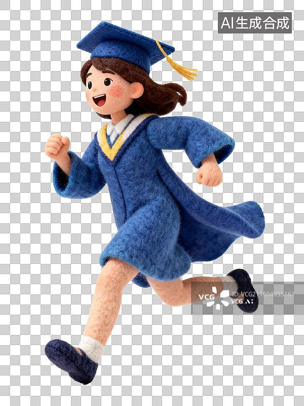 【AI数字艺术】穿着学士服奔跑的毛毡人偶图片素材