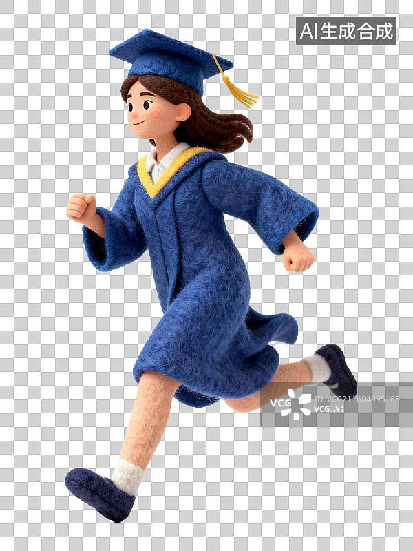 【AI数字艺术】穿着学士服奔跑的毛毡人偶图片素材
