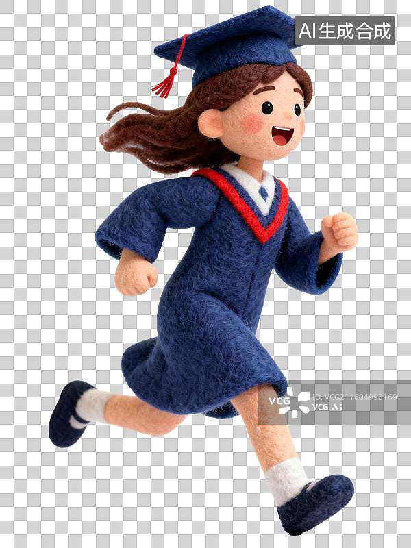 【AI数字艺术】穿着学士服奔跑的毛毡人偶图片素材