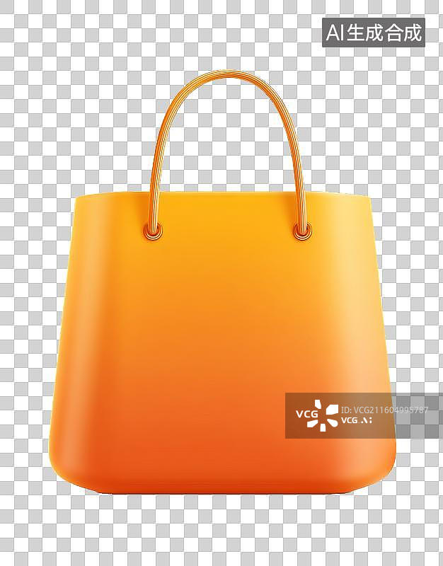 【AI数字艺术】3D膨胀风圆润卡通黄色橙色渐变购物袋图标免抠元素透明底PNG图片素材