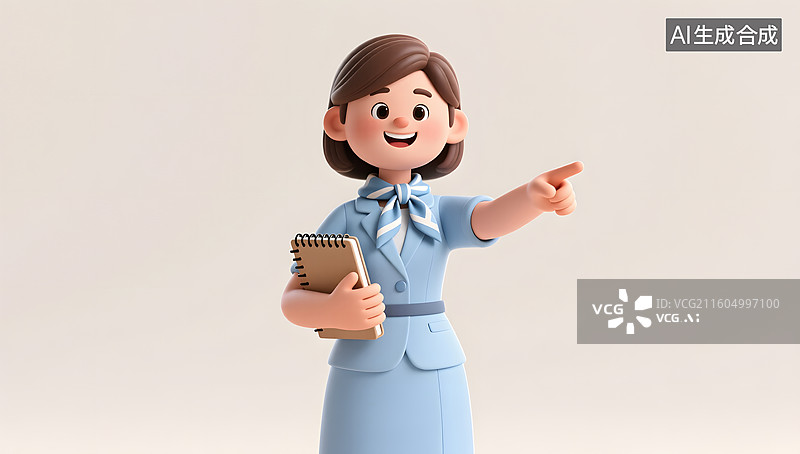 【AI数字艺术】浅蓝套裙女士演示方案插画图片素材