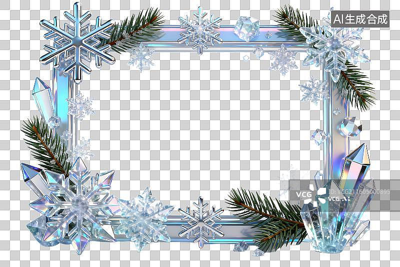 【AI数字艺术】节日氛围的冬季雪花边框图片素材