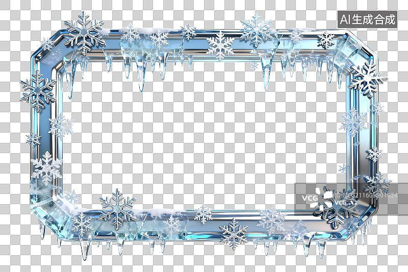 【AI数字艺术】冬季雪花冰晶边框图片素材