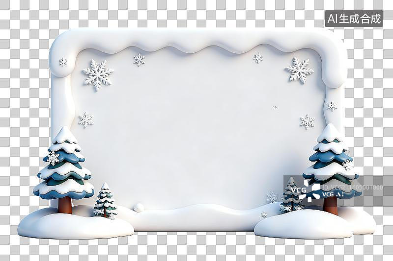 【AI数字艺术】带有积雪框架和装饰松树的冬季景象图片素材